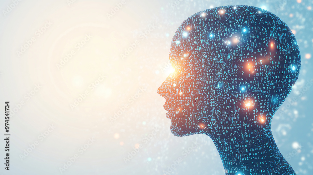 Artificial intelligence is learning and processing data, forming a woman's head, symbolizing the future of ai Artificial intelligence is learning and processing data, forming a woman's head, symbolizing the future of ai