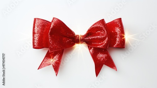 twinkling red christmas bow on white photo