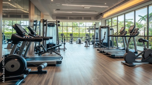Modern fitness gym with advanced workout equipment, clean interiors, and a motivational atmosphere
