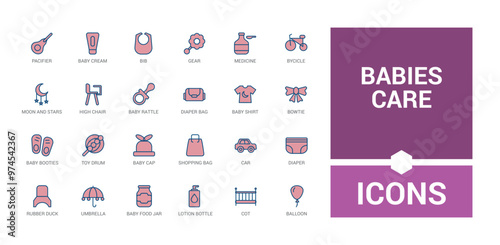 Babies care colorful icons set. Line editable icons pack. Outline icon for web and ui. Vector illustration. Icon names are written in English.