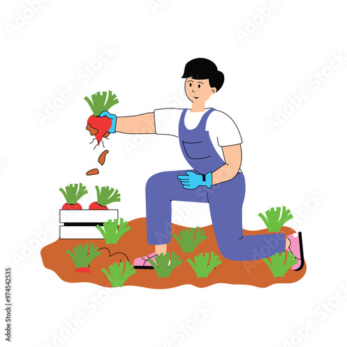 A farmer collecting fresh vegetables from the field.