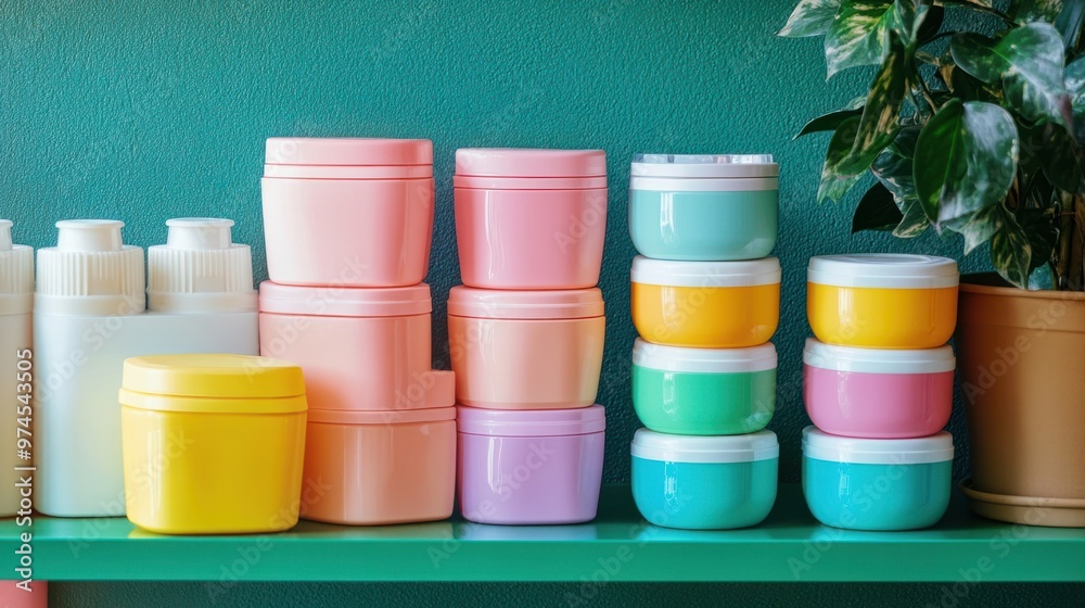 A stack of colorful dental floss containers neatly arranged on a shelf A stack of colorful dental floss containers neatly arranged on a shelf