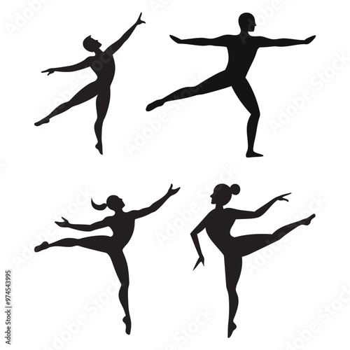 Male and Female gymnast silhouette vector art, set of ballerina flexible pose.