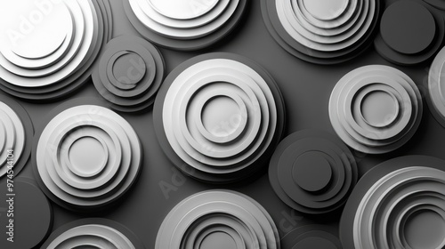 Pattern of concentric circles in varying shades of gray, creating a 3D illusion effect on a flat surface