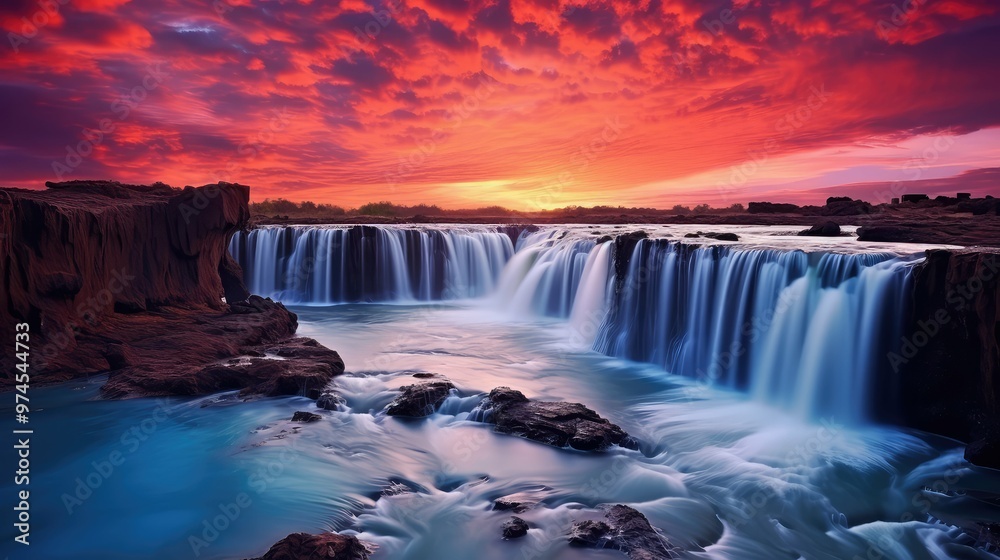 Fototapeta premium reflection blue waterfall