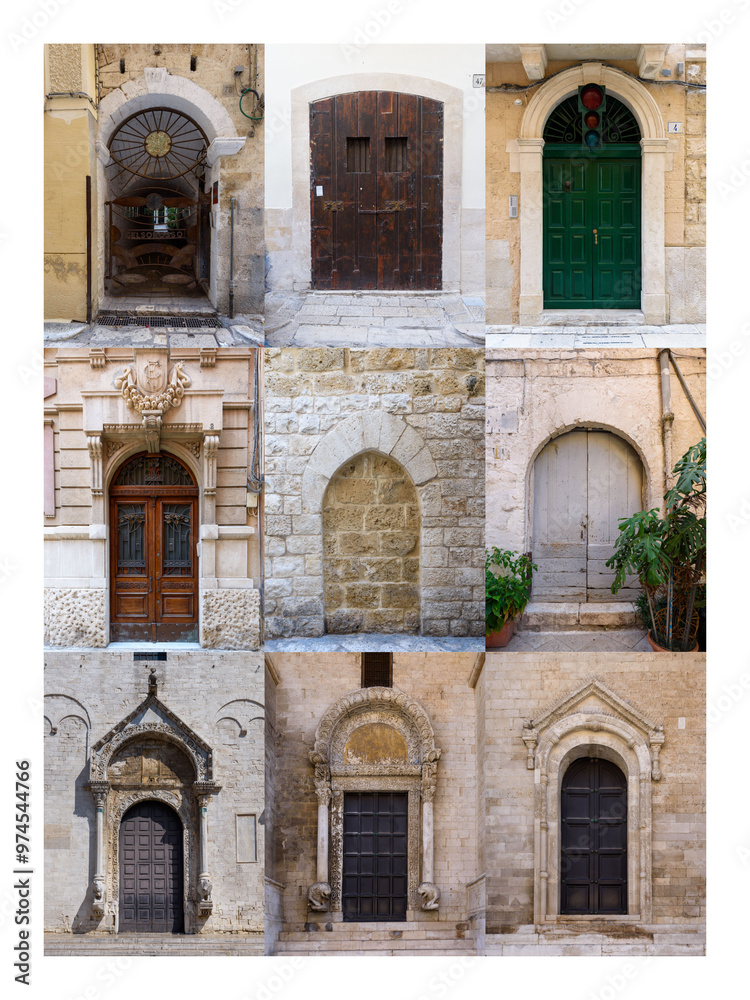 Obraz premium Collage of doors in Bari, Puglia, Southern Italy