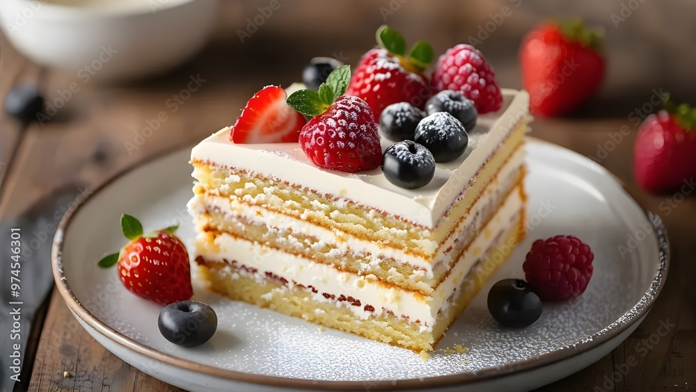 cake with  strawberry and cherry