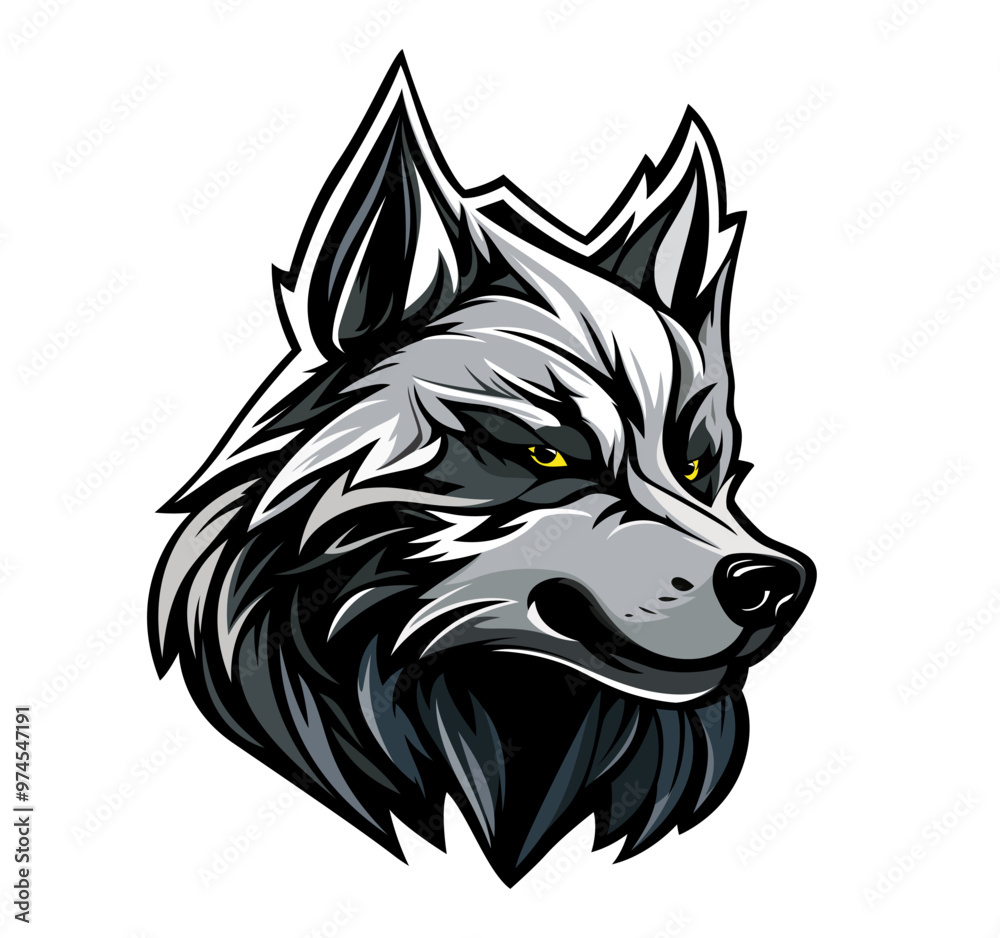 AI generated angry wolf mascot for team club emblem, vector heraldic animal head. Angry wolf or dog mascot head with yellow eyes for hockey, rugby or baseball varsity team and league t shirt print AI generated angry wolf mascot for team club emblem, vector heraldic animal head. Angry wolf or dog mascot head with yellow eyes for hockey, rugby or baseball varsity team and league t shirt print