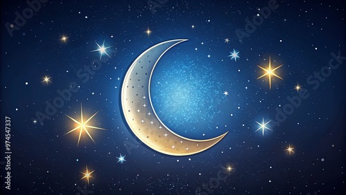 Crescent moon phase illustration in simple, hand-drawn style against a starry night sky with subtle gradient effect, perfect for educational or design use.