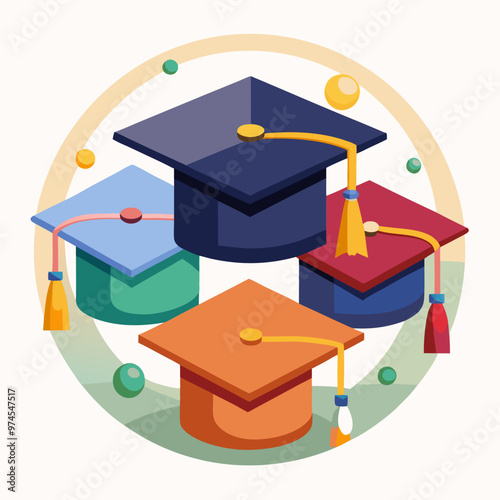 Graduation caps vector on white background