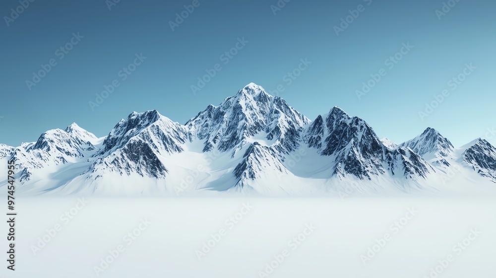 Breathtaking view of towering snow-capped mountains under a clear blue sky, creating a serene winter landscape. Breathtaking view of towering snow-capped mountains under a clear blue sky, creating a serene winter landscape.