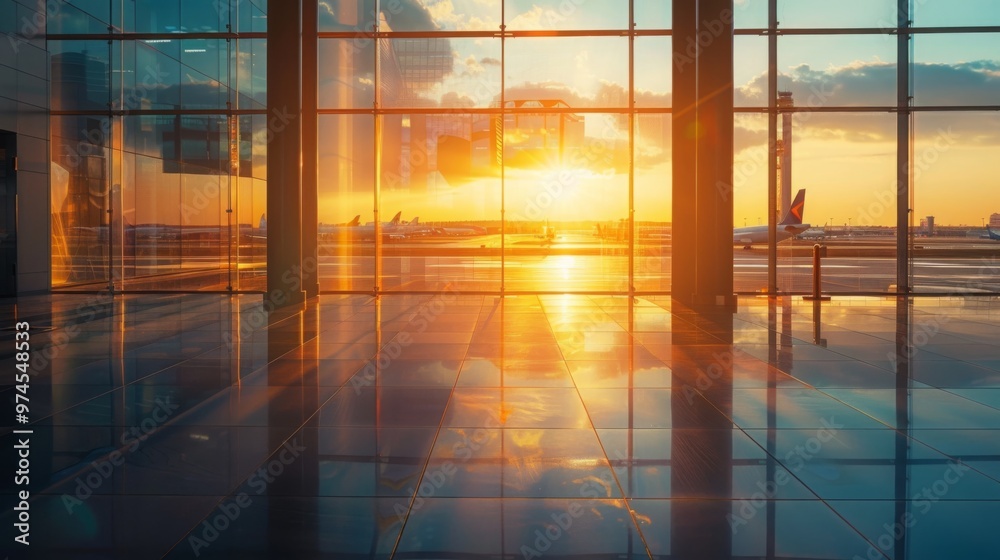 Sunset View Through Airport Window Sunset View Through Airport Window
