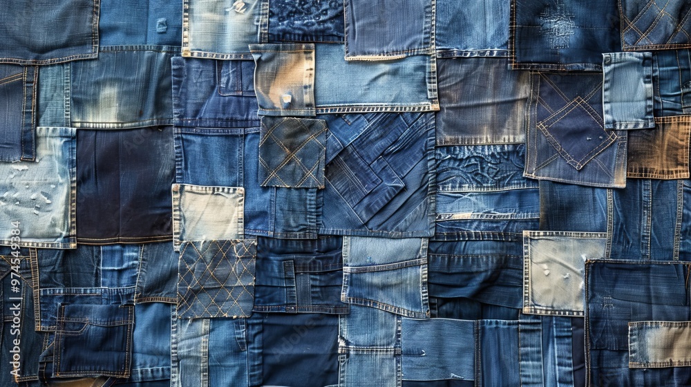 Denim Patchwork Fabric Texture Background