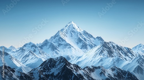 Majestic snow-covered mountain peak under a clear blue sky, capturing the beauty and grandeur of nature's landscapes.