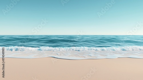 Serene beach scene featuring gentle waves rolling onto soft, sandy shore under a clear sky, perfect for relaxation and tranquility.