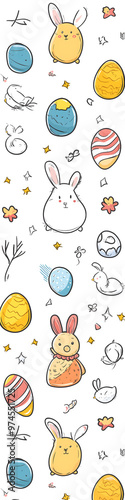 Easter 2D Vector Pattern elements Easter theme featuring repeating elements like Easter eggs bunnies flowers and baskets