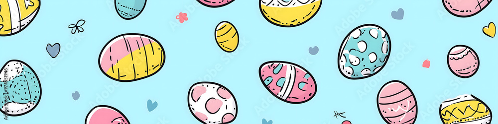 Easter 2D Vector Pattern elements Easter theme featuring repeating elements like Easter eggs bunnies flowers and baskets Easter 2D Vector Pattern elements Easter theme featuring repeating elements like Easter eggs bunnies flowers and baskets