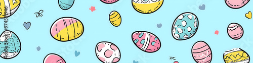 Easter 2D Vector Pattern elements Easter theme featuring repeating elements like Easter eggs bunnies flowers and baskets