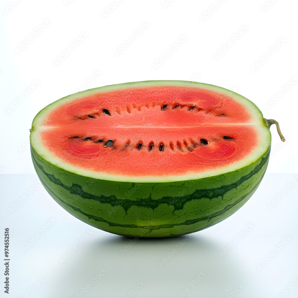 A half-cut watermelon isolated on a white background. A half-cut watermelon isolated on a white background.