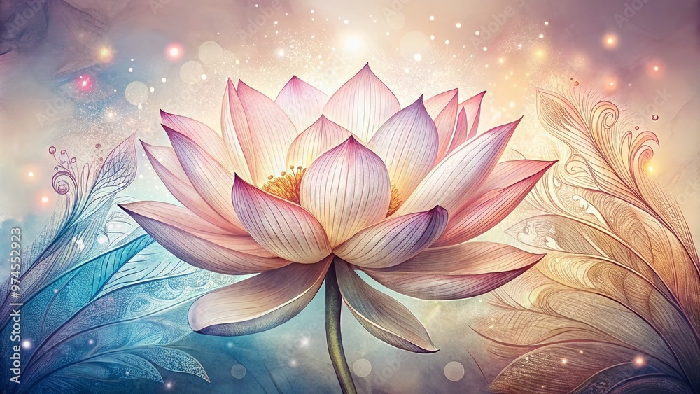 Delicate, hand-drawn illustration of a lotus flower in bloom, featuring intricate petals and gentle lines, conveying serenity, beauty, and spiritual growth in a soft, dreamy palette. Delicate, hand-drawn illustration of a lotus flower in bloom, featuring intricate petals and gentle lines, conveying serenity, beauty, and spiritual growth in a soft, dreamy palette.