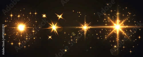 Golden Star with Sparkling Bokeh and Glowing Sparks on Black Background