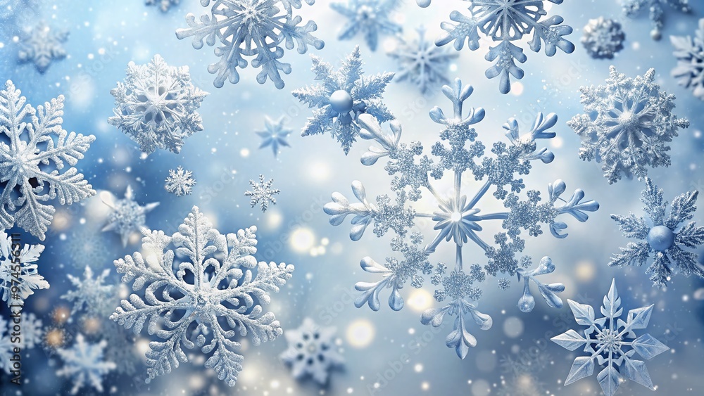 Delicate, intricate snowflakes gently fall against a soft, serene white background, creating a peaceful, winter wonderland atmosphere perfect for seasonal designs and festive projects. Delicate, intricate snowflakes gently fall against a soft, serene white background, creating a peaceful, winter wonderland atmosphere perfect for seasonal designs and festive projects.
