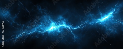 A vector banner of neon blue lightning bolt on a black background