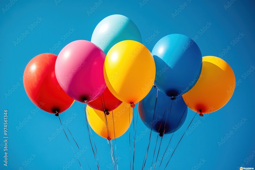 Balloons flying high in a clear blue sky Balloons flying high in a clear blue sky