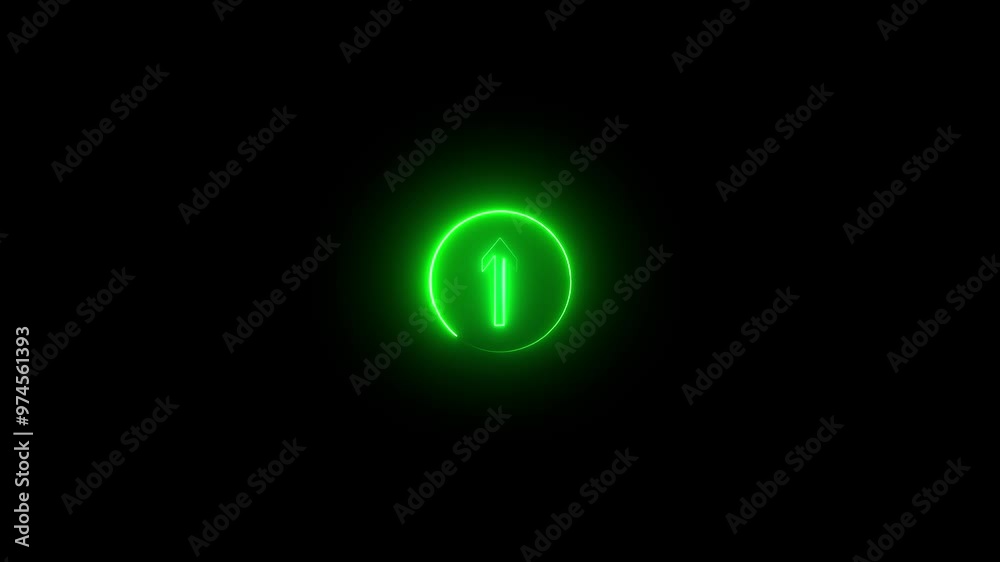 Abstract neon icon. down to up, green color animation. on black background. Abstract neon icon. down to up, green color animation. on black background.