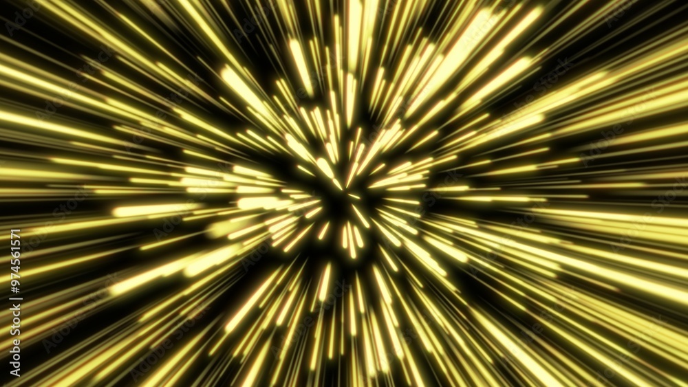 Fototapeta premium Stars yellow rays burst cosmic image 8K illustration wallpaper. Glowing particles explosion glow flash golden yellow creative art background