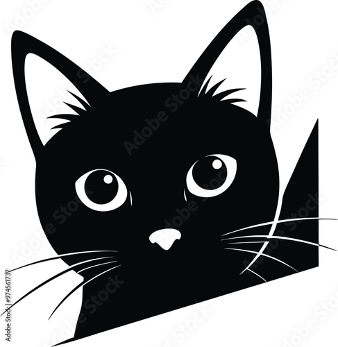 Black Cat Peeking vector illustration design. Black cat isolated on white background. Black cat looking out the window