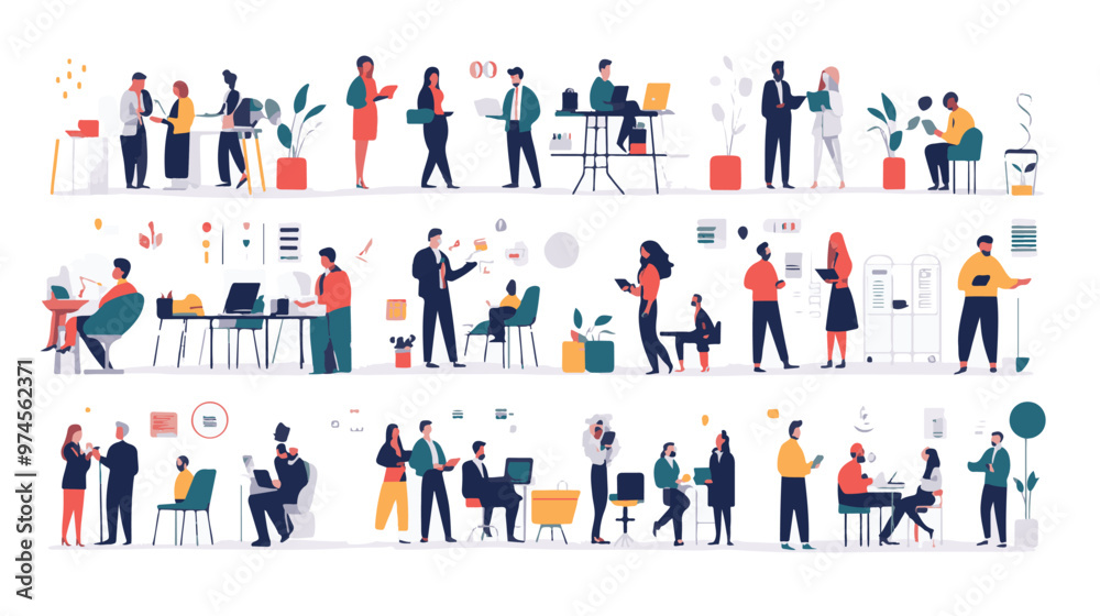 Business Concept illustrations. Mega set. Collection of scenes with men and women taking part in business activities. Vector illustration