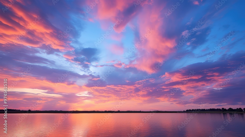 Naklejka premium orange blue sky some clouds