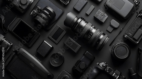 Black and White Photography Equipment Flat Lay