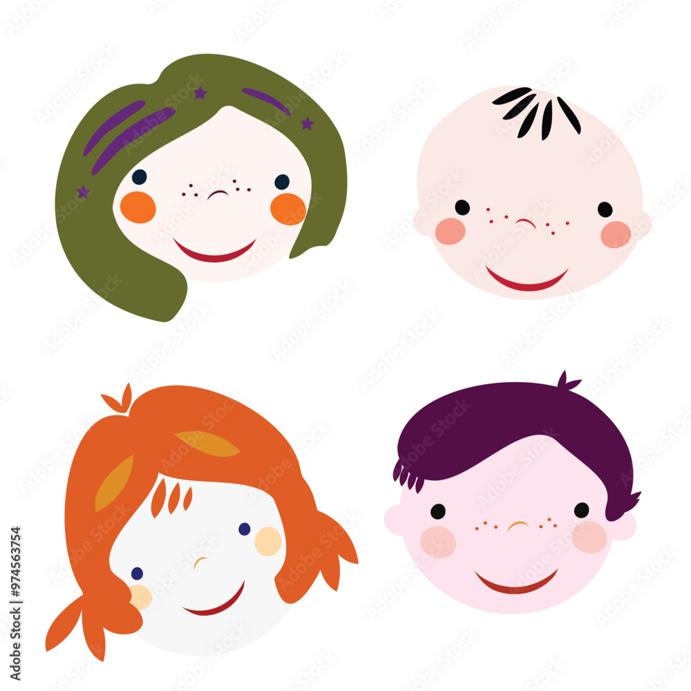 set of four kids faces , avatars, icons, smiles, selfies
set of four kids faces , avatars, icons, smiles, selfies