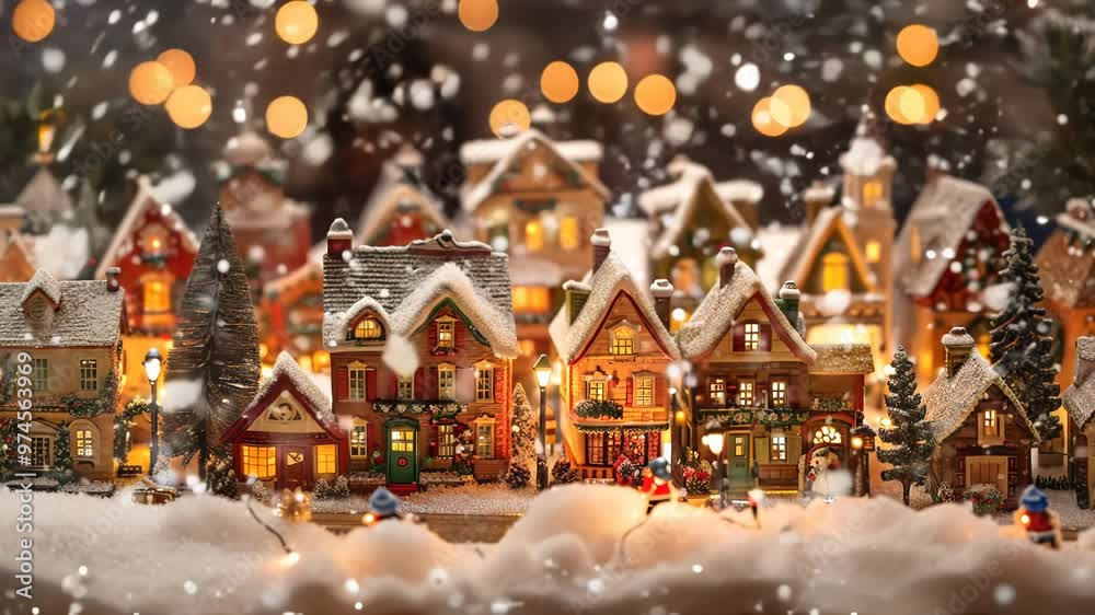 A winter Christmas town street, falling snow and lights A winter Christmas town street, falling snow and lights