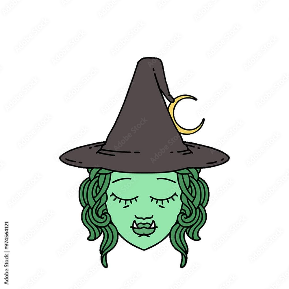 Retro Tattoo Style half orc witch character face Retro Tattoo Style half orc witch character face