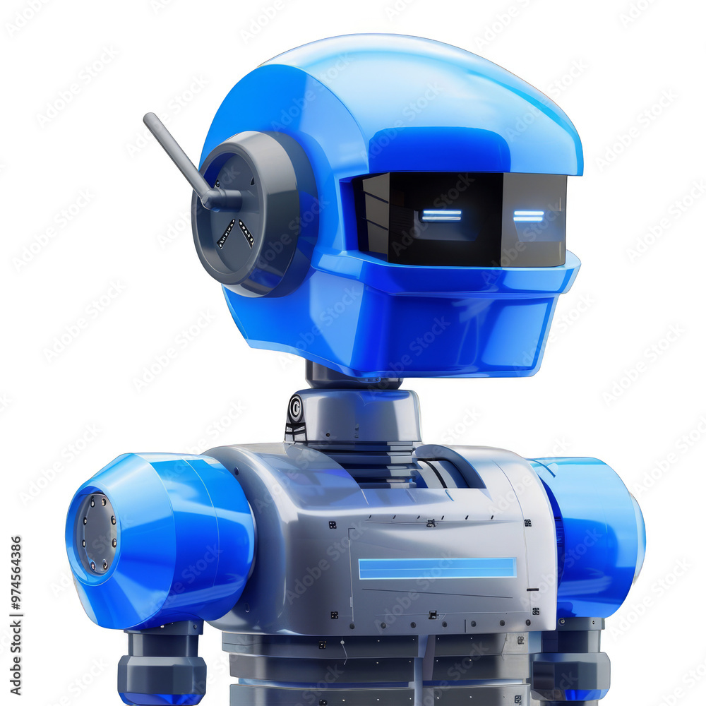 Blue and Silver Robot with a Shiny Finish Blue and Silver Robot with a Shiny Finish
