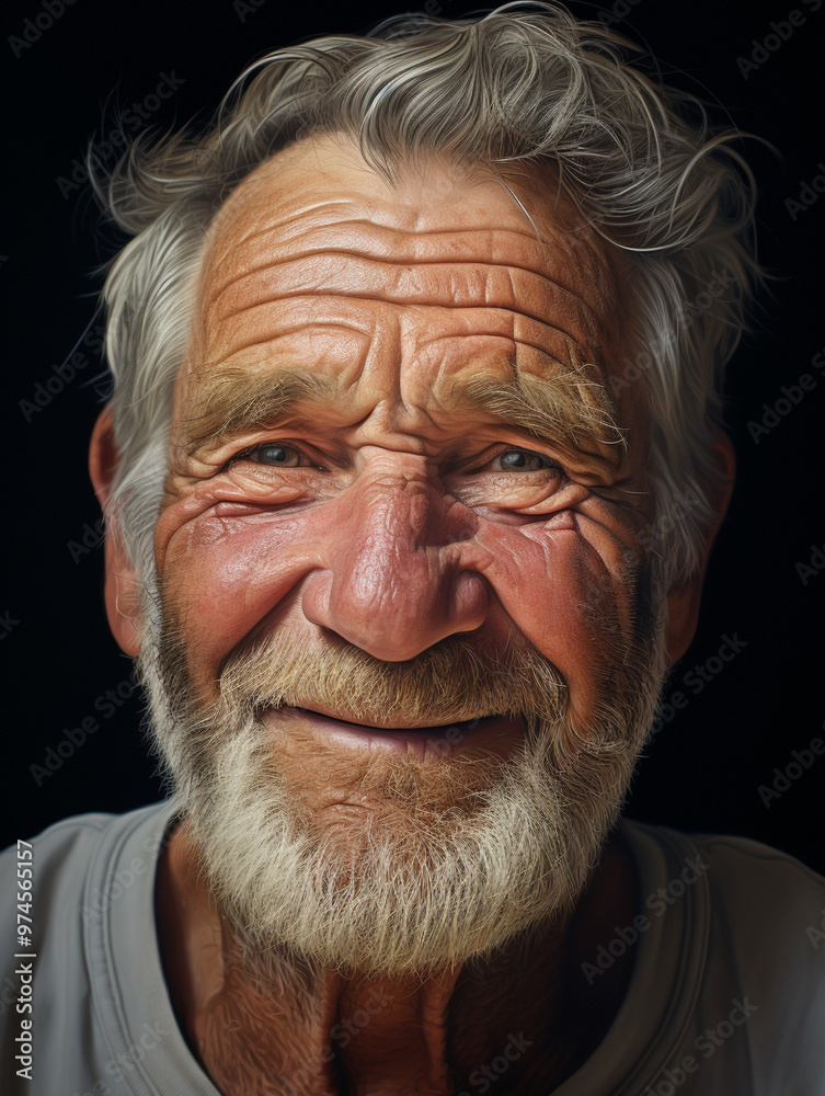 Obraz premium Elderly man with a content smile, portrait photography, close-up, peaceful and happy expression.