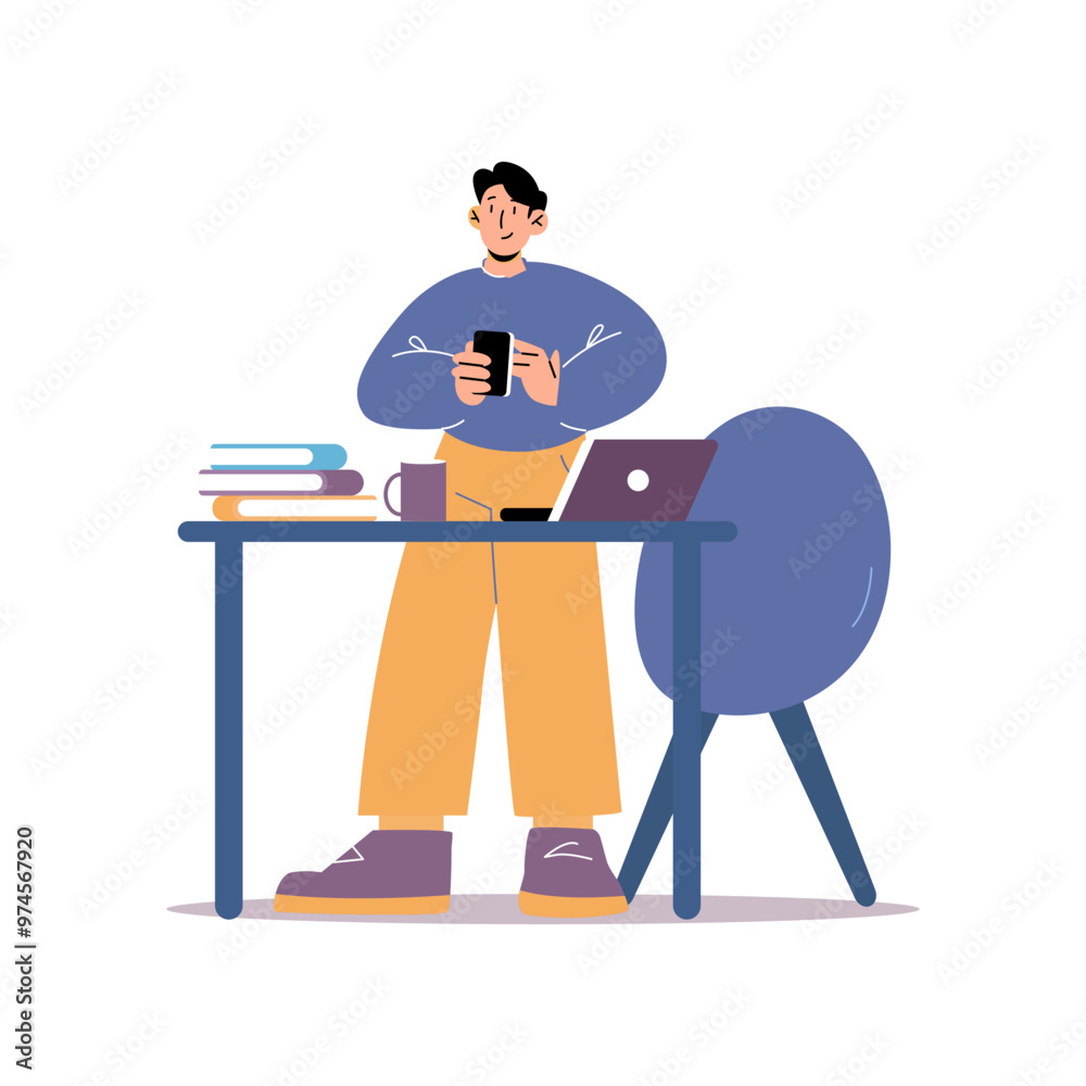 Business man cheking phone illustration Business man cheking phone illustration