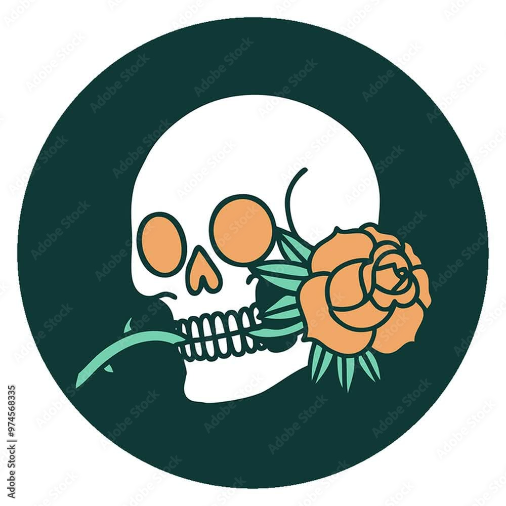 iconic tattoo style image of a skull and rose iconic tattoo style image of a skull and rose