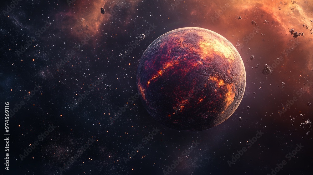 Obraz premium glowing planet, dark stage