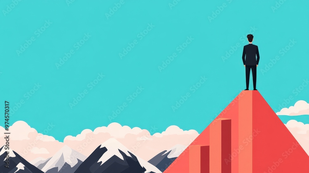 Business concept in minimal of Corporate Climb business pun, character climbing bar graph like mountain, humorous theme, Copy space for stock photo, no text, no logo, flat design illustration Business concept in minimal of Corporate Climb business pun, character climbing bar graph like mountain, humorous theme, Copy space for stock photo, no text, no logo, flat design illustration
