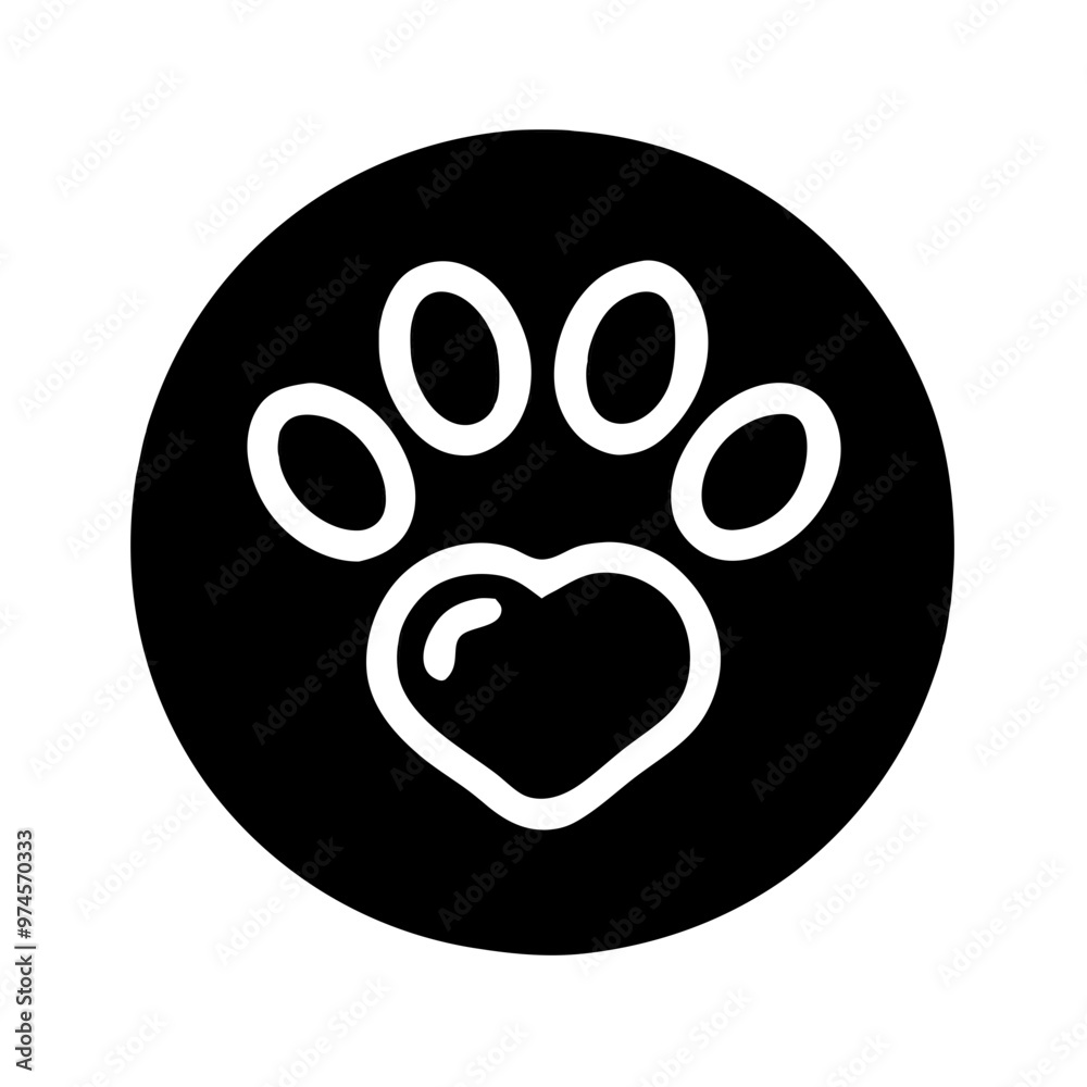 Paw print with heart vector icon on black background, simple design, animal love symbol, copy space
Paw print with heart vector icon on black background, simple design, animal love symbol, copy space
