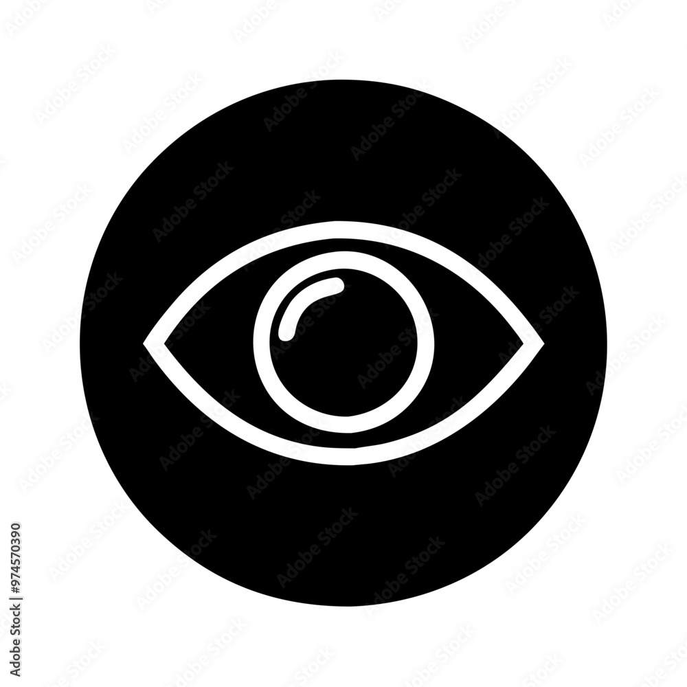 Eye vector icon on black background, simple design, vision symbol, copy space
Eye vector icon on black background, simple design, vision symbol, copy space