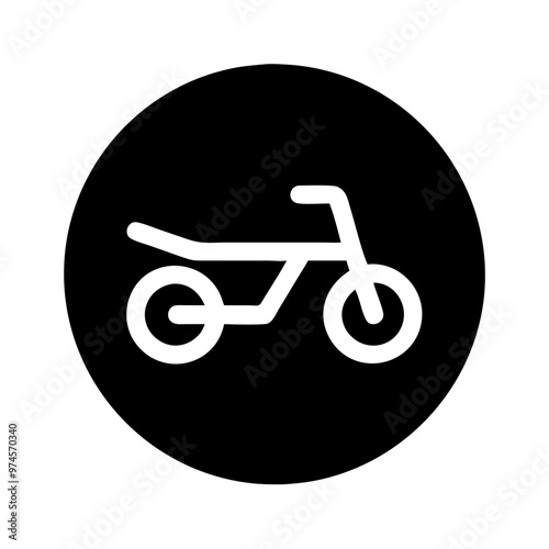 Motorcycle vector icon on black background, simple design, transportation symbol, copy space 