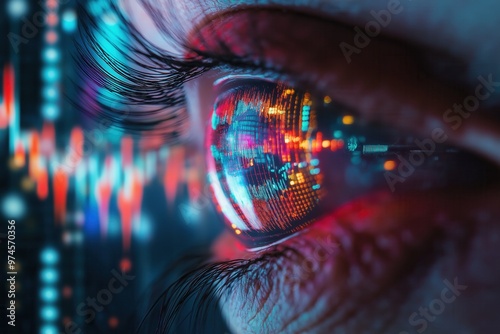 Close-Up Eye Reflecting Data Visualizations