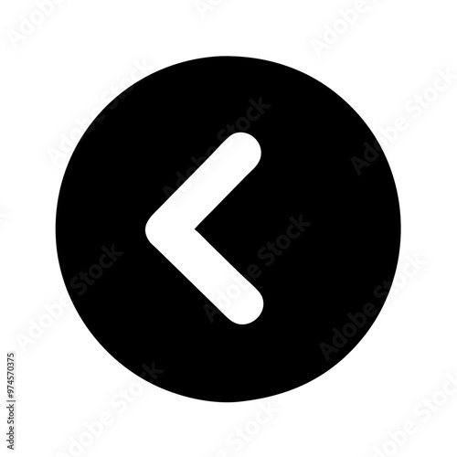 Left arrow vector icon on black background, simple design, directional symbol, copy space 