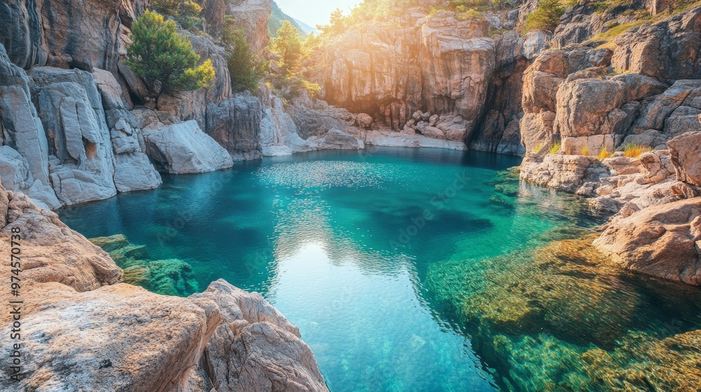 Naklejka premium Serene Mountain Lake at Sunset