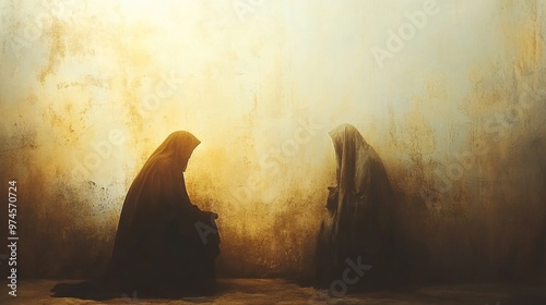 The Annunciation. Angel Gabriel appears to Mary, bringing God's message.
